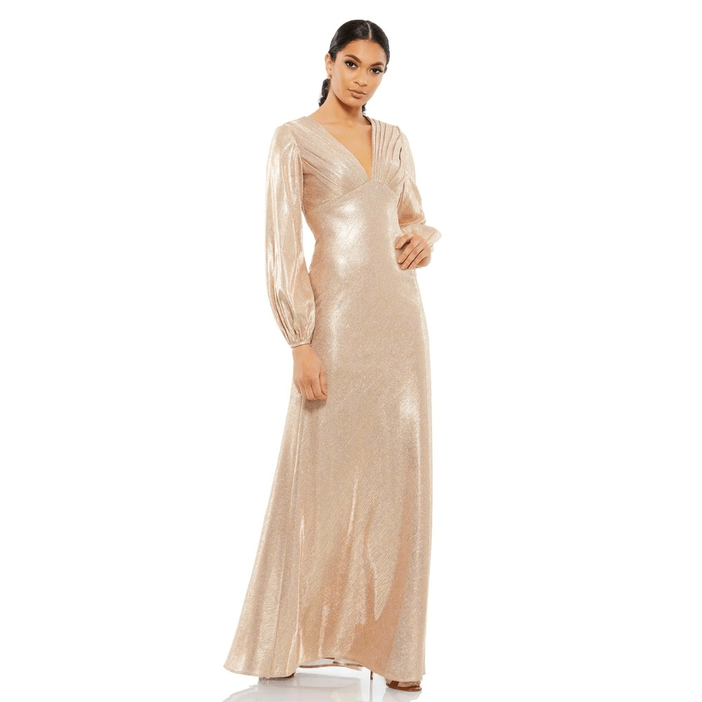 Mac Duggal NWT Shining Pleated Sheath Dress in Gold Size 4
